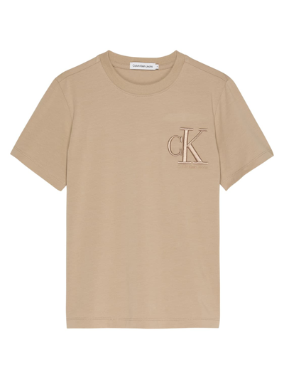 Shop Calvin Klein Kids Beige T-shirt For Boys