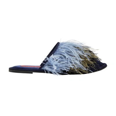 Shop La Doublej Feather Slipper (with Feathers) In T Unita Blu