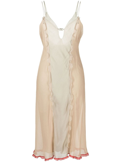 Shop Fendi Chiffon Midi Dress In Rosa