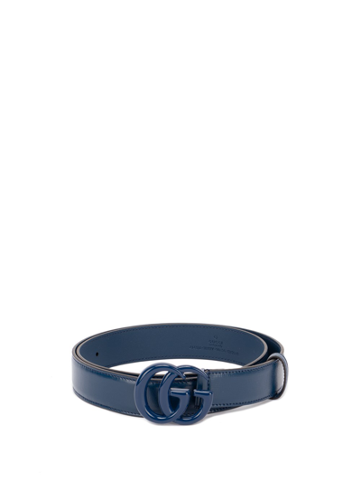 Shop Gucci `gg Marmont` Thin Belt In Blu