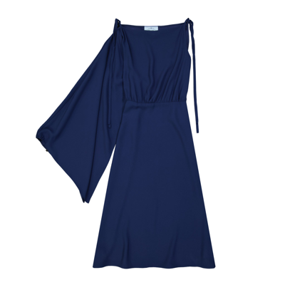 Shop Prada Flared One Sleeve Midi Dress In Blue