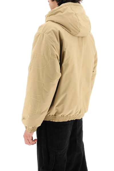 Shop Msgm Ripstop Jacket With Logo Embroidery In Beige