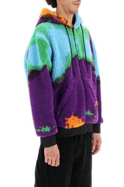 Shop Msgm Sherpa Fleece Jacket With Marble Motif In Light Blue,purple,green