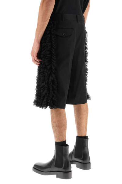 Shop Comme Des Garçons Homme Deux Ruffled Cotton Bermuda Shorts In Black