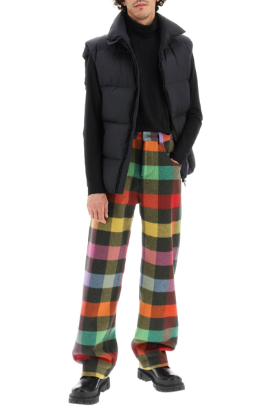 Shop Msgm Maxi Check Flannel Pants In Green,red,orange
