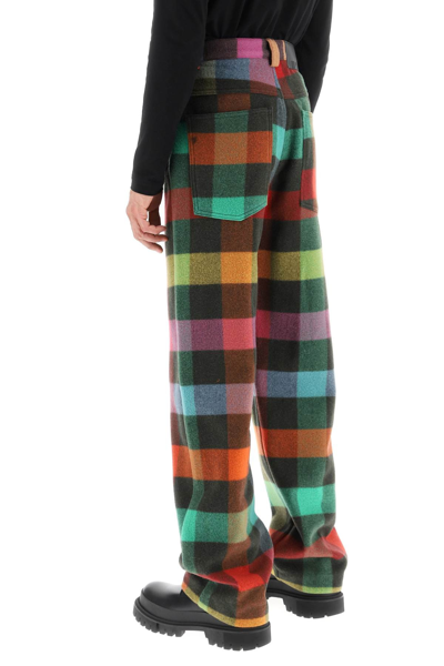 Shop Msgm Maxi Check Flannel Pants In Green,red,orange
