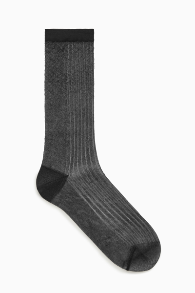 Cos Ribbed Sheer Lurex Knee Socks In Black
