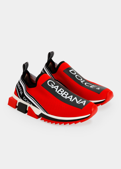 Shop Dolce & Gabbana Men's Sorrento Logo-stripe Sock Sneakers In Red/black