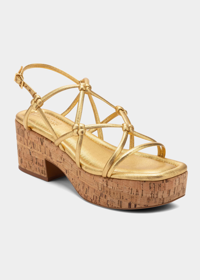 Shop Mercedes Castillo Camille Knotted Leather Platform Sandals In Gold Lamb