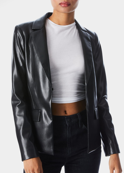 Shop Alice And Olivia Mya Vegan Leather Notch-collar Blazer In Black