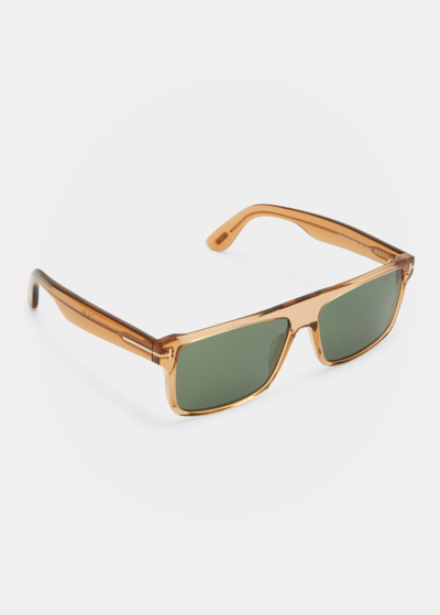 Shop Tom Ford Men's Philippe T-logo Rectangle Sunglasses In Shiny Beige