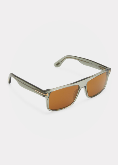 Shop Tom Ford Men's Philippe T-logo Rectangle Sunglasses In Gray/brown