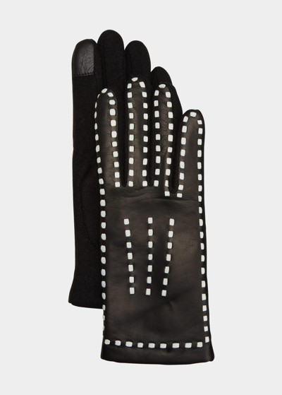 Shop Agnelle Contrast Stitching Leather & Cashmere Gloves In Black/lumier
