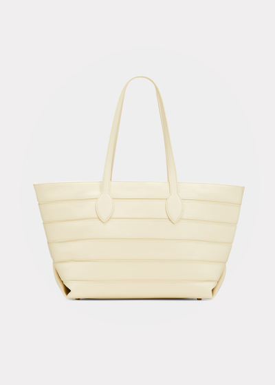 Shop Khaite Florence Striped Leather Tote Bag In 103 Cream