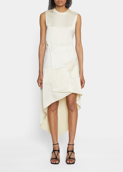 Shop Jw Anderson Asymmetric Satin Paneled Skirt In Off White