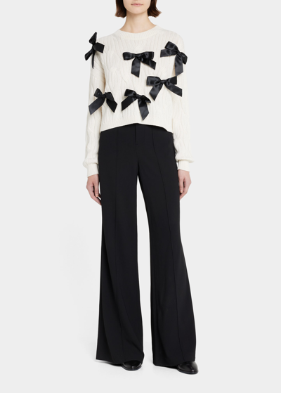 Shop Alice And Olivia Beau Cropped Cable-knit Sweater In Ecru/black