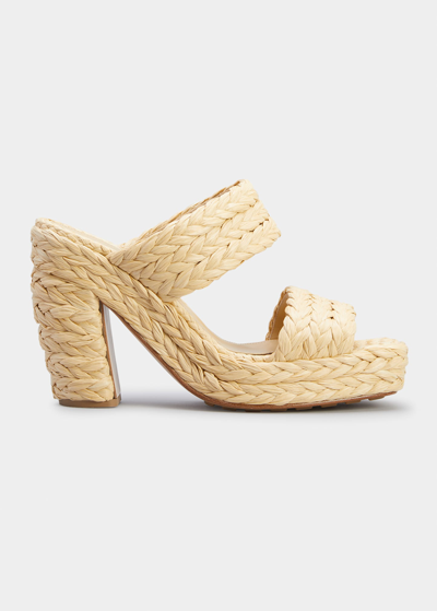 Shop Bottega Veneta Braided Raffia Two-band Platform Sandals In Maple