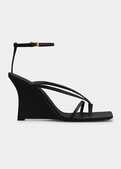Shop Bottega Veneta Stretch Multi-strap Wedge Sandals In Nero
