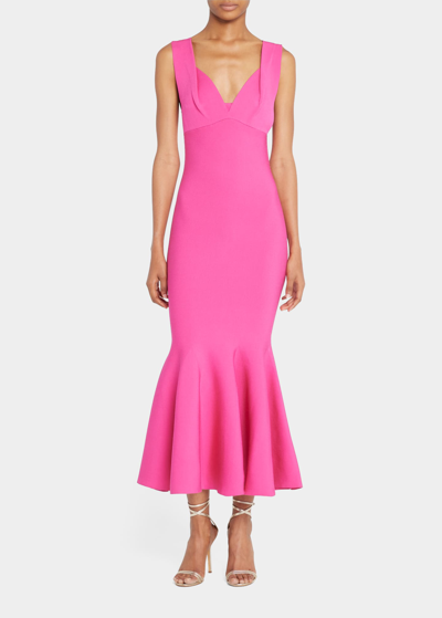 Shop Roland Mouret Knit Midi Dress W/ Fluted Hem In Pink