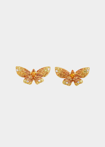 Shop Stéfère Yellow Gold Yellow Sapphire And White Diamond Earrings From The Butterfly Collection