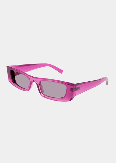 Shop Saint Laurent Logo Rectangle Injection Plastic Sunglasses In Pink