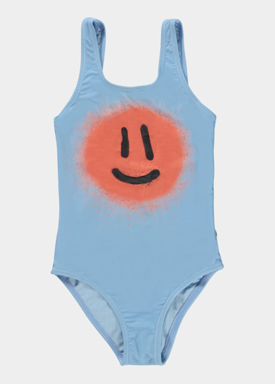 Shop Molo Girl's Nika Printed One-piece Swimsuit In Happy Air