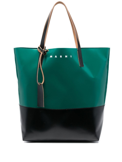 Shop Marni Tribeca Colour-block Tote Bag In Green