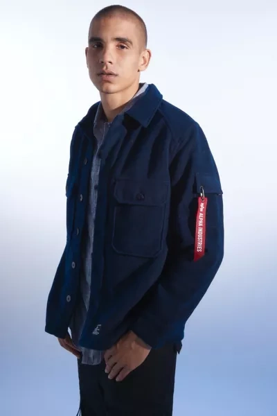 Shop Alpha Industries Wool Shirt Jacket In Navy