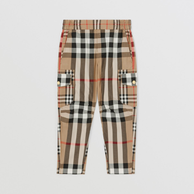 Shop Burberry Childrens Contrast Check Cotton Cargo Trousers In Archive Beige