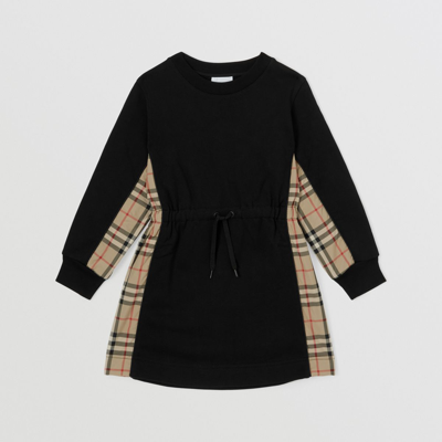 Shop Burberry Childrens Vintage Check Panel Cotton Sweater Dress In Black