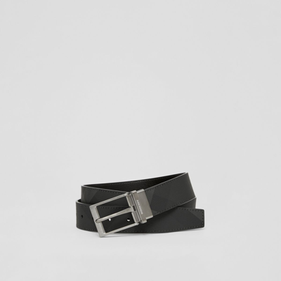 Shop Burberry Reversible Check Belt In Charcoal/graphite