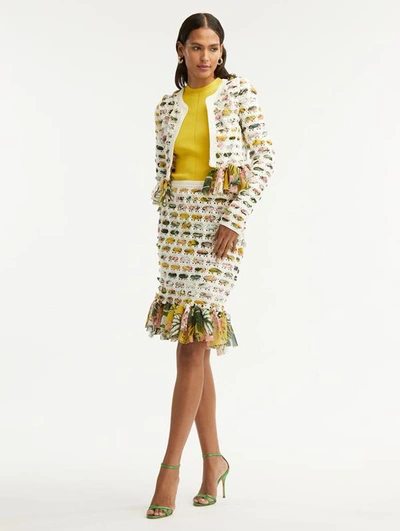 Shop Oscar De La Renta Chiffon Woven Crochet Knit Skirt In Ivory Multi