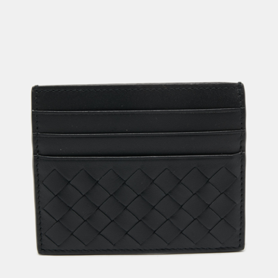 Pre-owned Bottega Veneta Black Intrecciato Leather Card Holder