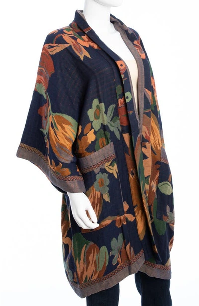 Saachi Midnight Maple Floral Ruana In Navy