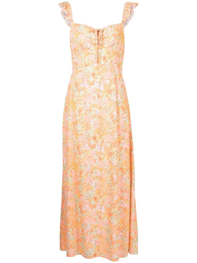 Shop Rixo London Cecile Flutter Strappy Dress In Orange