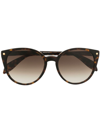 Shop Alexander Mcqueen Logo-detail Tortoiseshell-effect Sunglasses In Brown