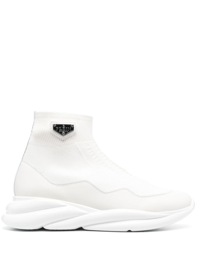 Shop Philipp Plein Skywalker Runner Sock-sneakers In White