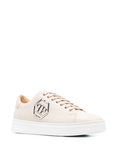 Shop Philipp Plein Low-top Leather Sneakers In Neutrals