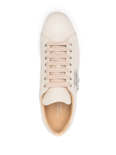 Shop Philipp Plein Low-top Leather Sneakers In Neutrals