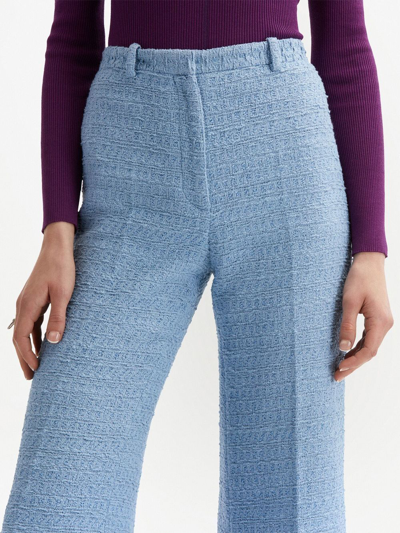 Shop Oscar De La Renta Cropped Flared Trousers In Blue