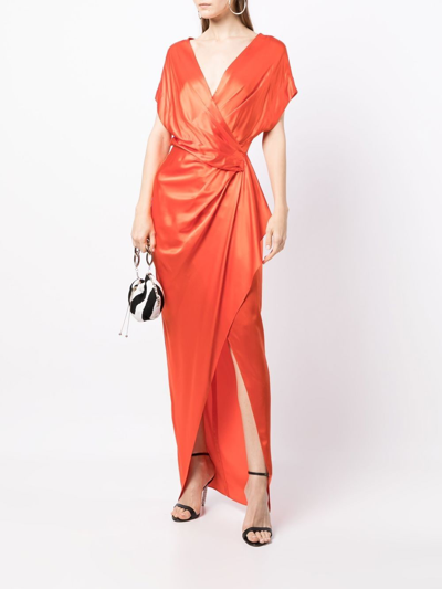 Shop Michelle Mason Wrap Drape-detail Gown Dress In Orange