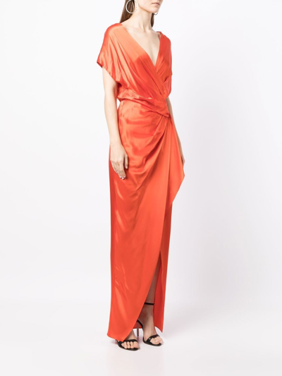 Michelle Mason Wrap Drape-detail Gown In Orange