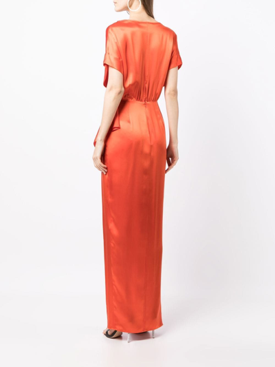 Shop Michelle Mason Wrap Drape-detail Gown Dress In Orange