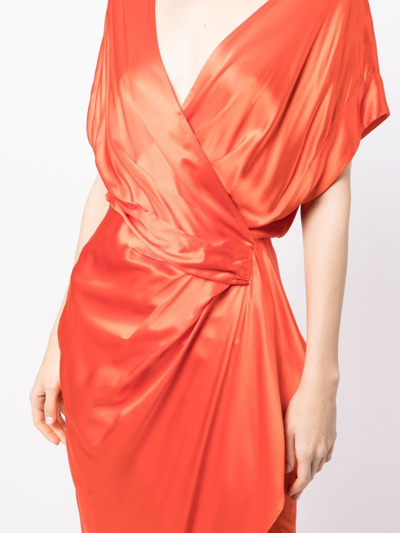 Shop Michelle Mason Wrap Drape-detail Gown Dress In Orange