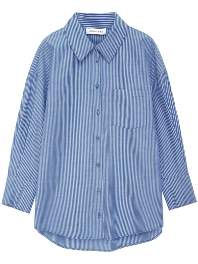 Shop Anine Bing Mika Stripe-print Shirt In Blue