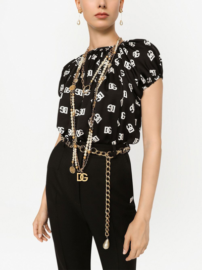 Shop Dolce & Gabbana Logo-print Silk Blouse In Black
