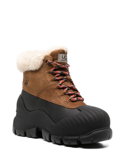 Shop Ugg Lace-up Shearling-trim Ankle Boots In Brown