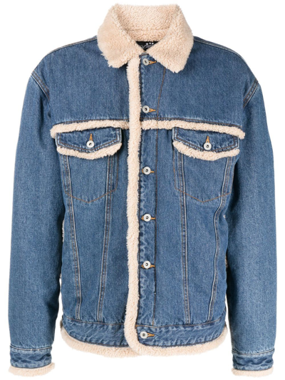 Shop Afb Boa Faux-shearling Denim Jacket In Blue