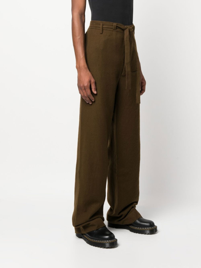 Shop Ziggy Chen Tie-waist Wide-leg Trousers In Green