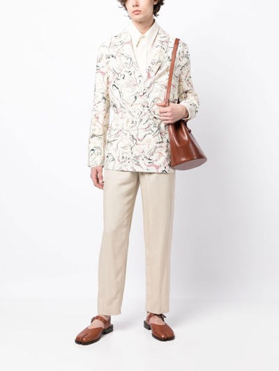 Shop Lemaire Abstract-print Blazer In Neutrals